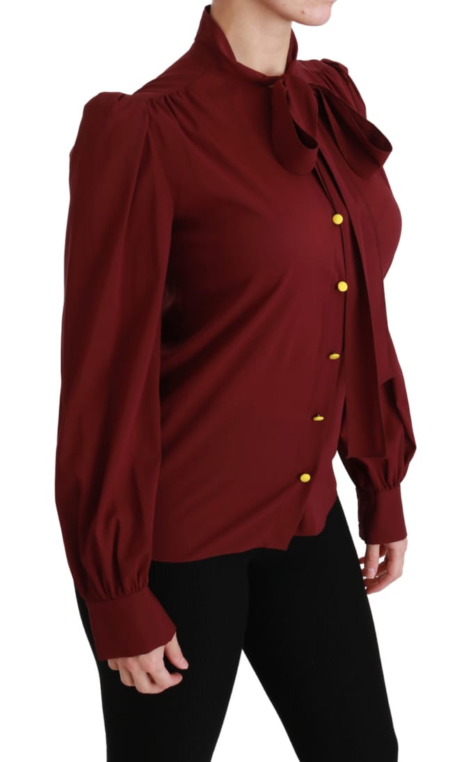 Dolce & Gabbana Kastanjebruin Lange Mouwen Overhemd Blouse Zijde Top