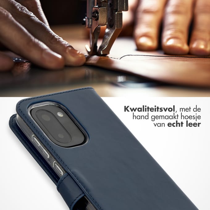 Selencia Hoesje - Geschikt voor OnePlus 15R - Echt Lederen Bookcase - Donkerblauw