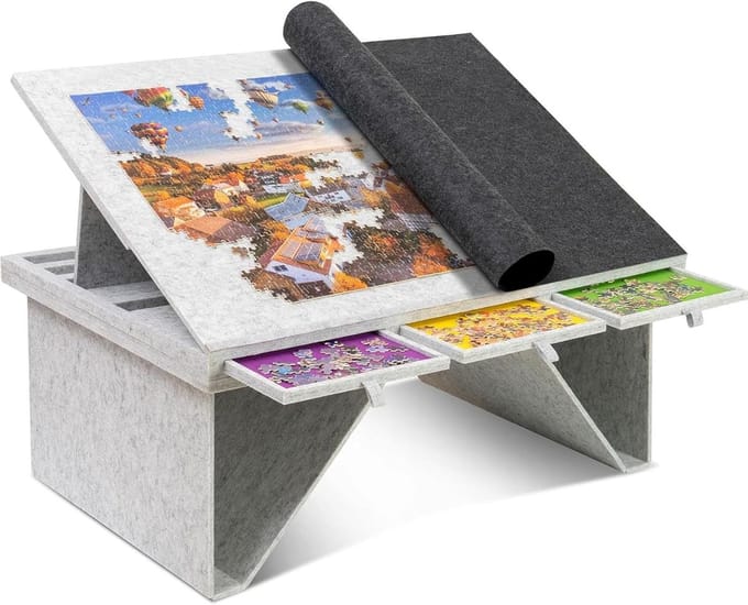 Puzzelbord - Puzzeltafel - Puzzelen - Opvouwbaar met poten - 92 x 63 cm - Donkergrijs