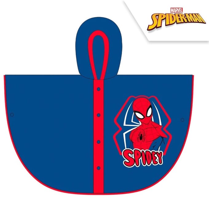 Spiderman regenponcho – blauw – 79 × 50 cm – kinder poncho met capuchon - Spidey