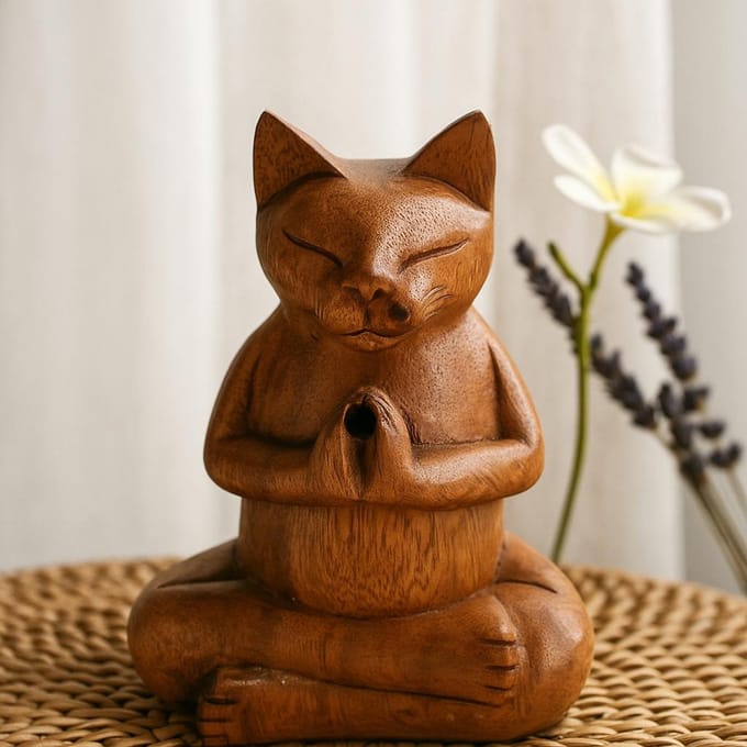 Houten gesneden wierookbranders - Med Yoga Cat