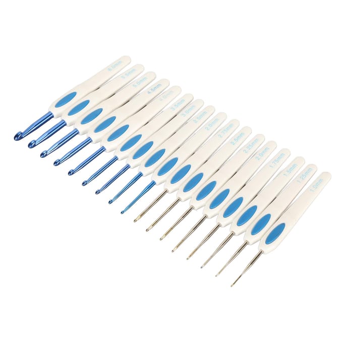 Ensemble de 17 crochets en aluminium ergonomiques avec étui, outils d'art de tricot à la main DIY pour beige