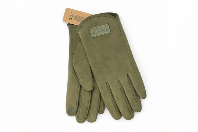 American Alpaca - Dames Suède- Handschoenen – Warm & Zacht - Olijfgroen