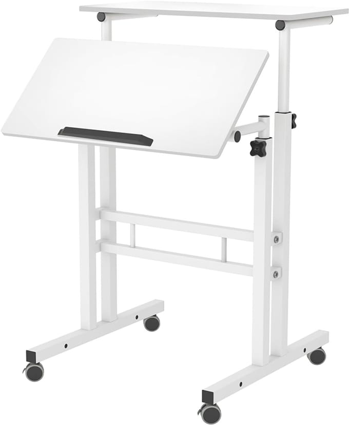 Computertafel bureau op wielen pc tafel 60x40x75 cm wit - In Hoogte Verstelbaar 70–115 cm - kantelbaar blad