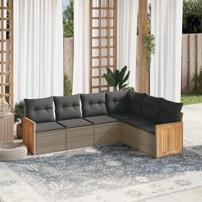 vidaXL - 6-delige - Loungeset - met - kussens - poly - rattan - grijs