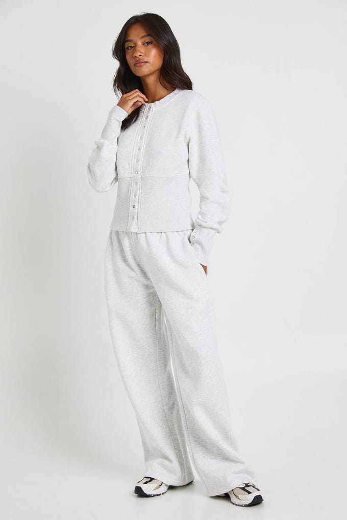 boohoo Dames Petite Deep Hem Popper Bomber Sweatshirt Trainingspak | Asgrijs | Maat: Small