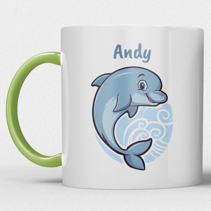 kindermok/kinderbeker | gepersonaliseerd met naam | met dolfijn | groen | Schattige illustraties