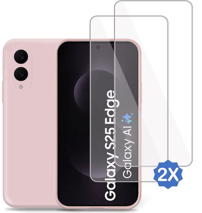 TechNow Hoesje + 2x Screenprotector geschikt voor Samsung Galaxy S25 Edge Hoesje Screenprotector - Tempered Glass - Extreme Shock Case Rose