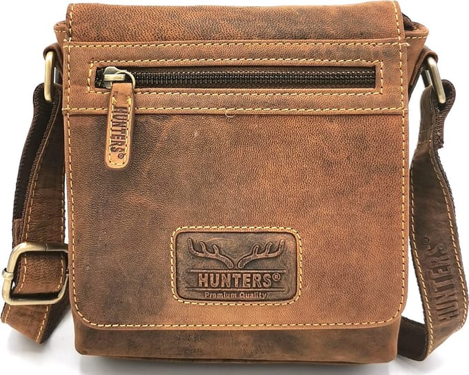 Hunters Crossbody tas - Buffel leer - klein formaat - (bxhxd) ca. 17cm x 17,5cm x 4cm