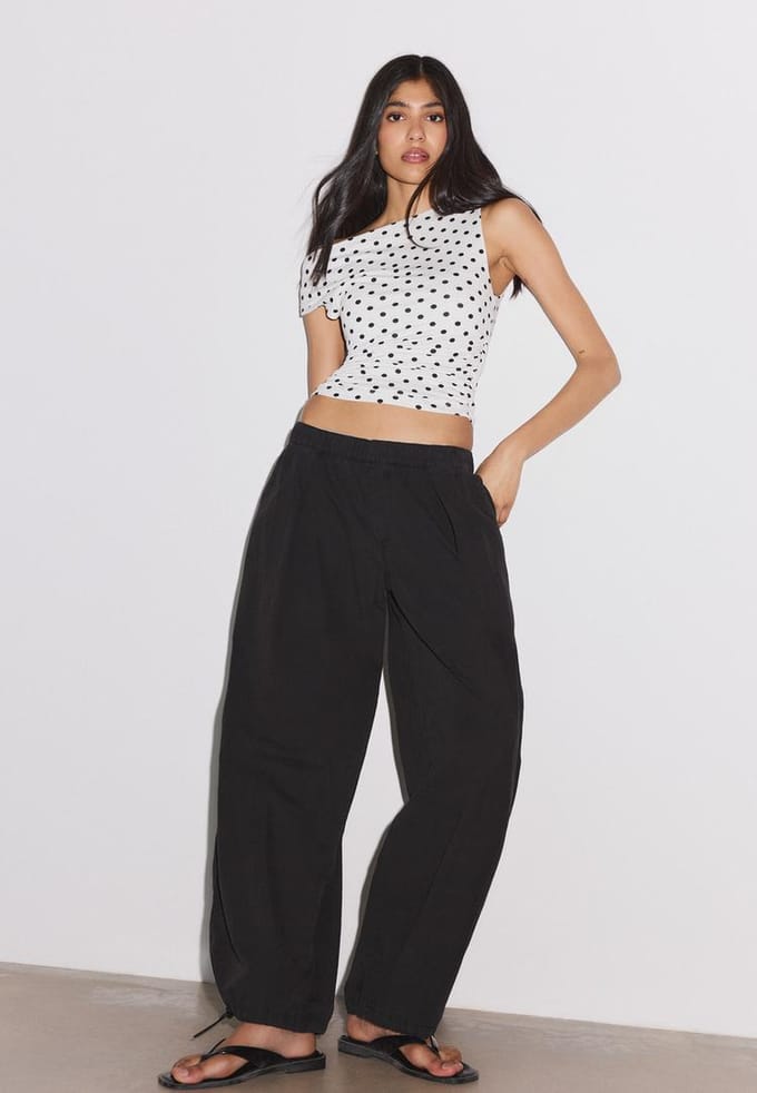 Stradivarius Asymmetrisch T-shirt met plooien  GRIJZE DENIM WASSING M