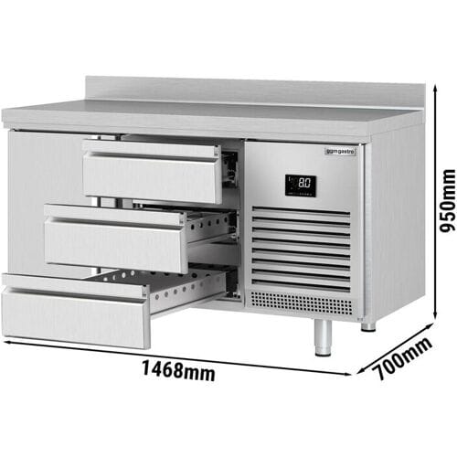 GGM Gastro Kühltisch Premium PLUS - 1468x700mm - mit 1 Tür, 3 Schubladen - Aufkantung