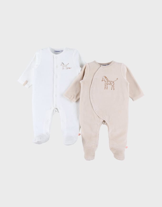 Noukie's - Pyjamaset - 2 Pack - Unie - Gebroken wit , beige - Zebra - 6 maand 68
