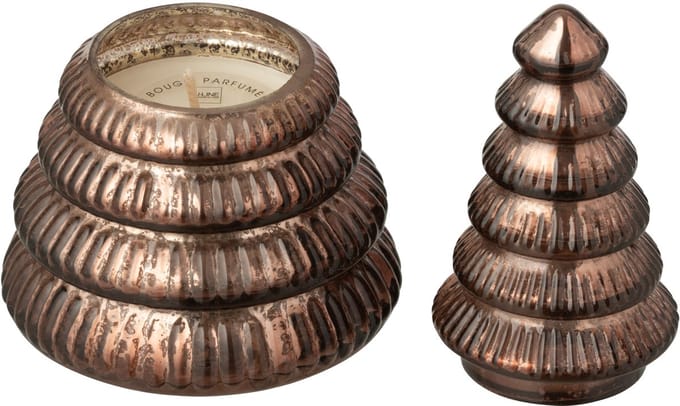 J-Line geurkaars Boom Geribbeld - glas - bruin - small