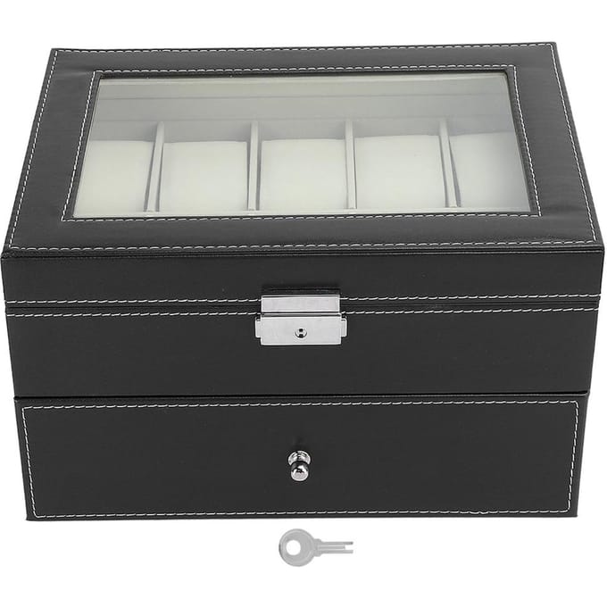 Dubbellaagse Horlogedoos Case 5 Vaks Brillen Opbergdoos 10 Vaks Horlogedoos (Zwart) gray
