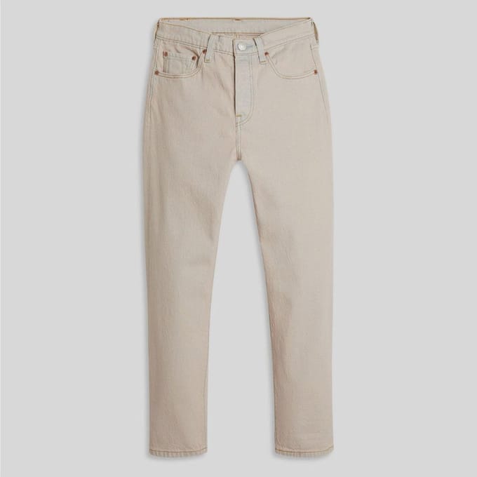 Levis Damesjeans 501 met rechte pijpen en enkellengte (Suikerspin)