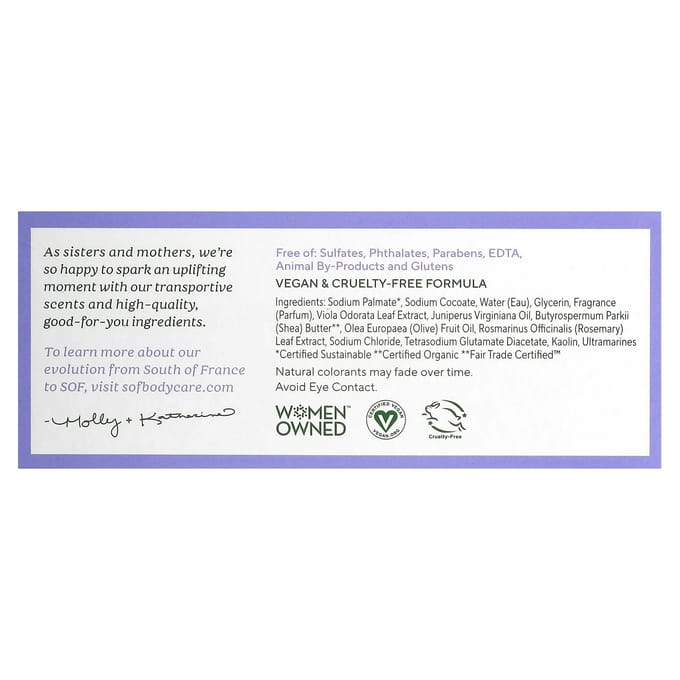 SoF, Triple Milled Soap Bar, with Shea Butter, Fresh Violet, 6 oz (170 g) blue