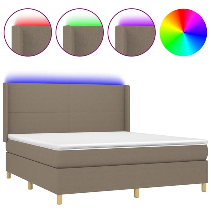 vidaXL - Boxspring - met - matras - en - LED - stof - taupe - 160x200 - cm