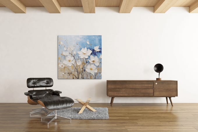 Vierkant Canvas Schilderij - Olieverf Bloemen - 40x40x2 cm