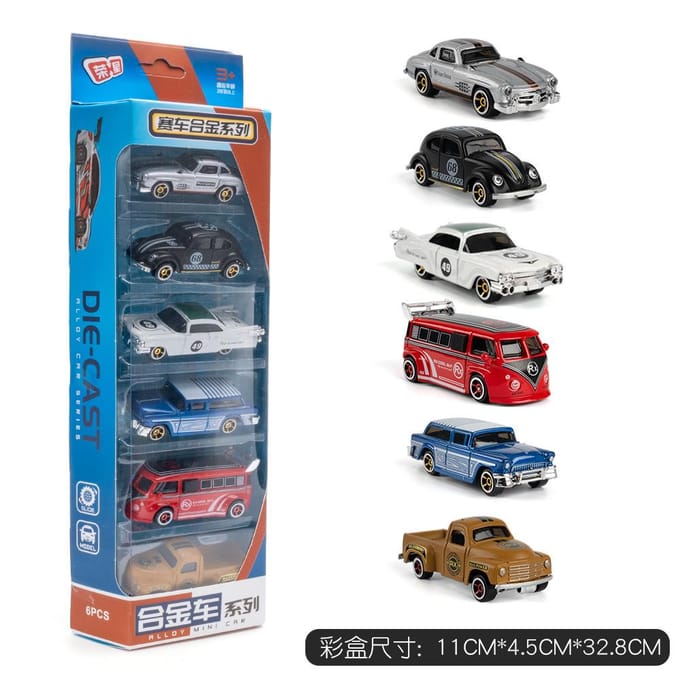 1:64 Racing Stijl Mini Diecast Auto Set 6 Stuks Die-Cast Metaal Jongens Speelgoed Schuifmodel