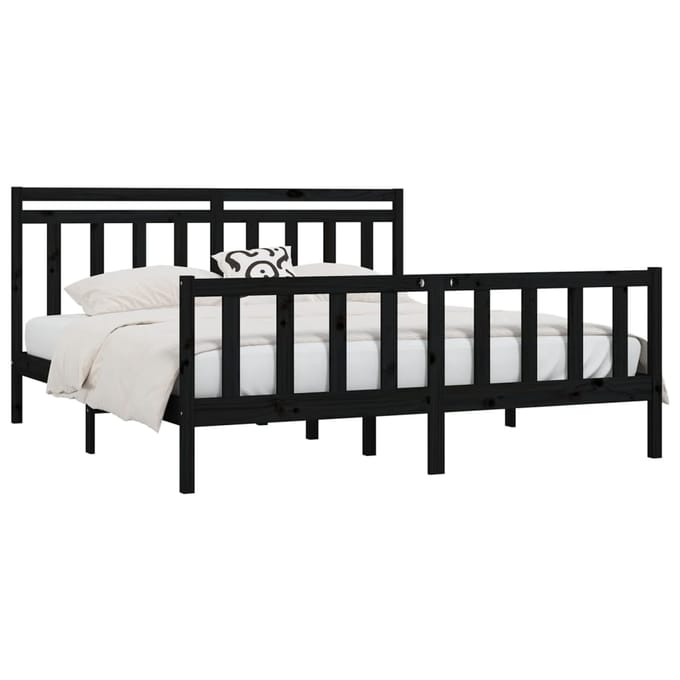 vidaXL - Bedframe - massief - grenenhout - zwart - 200x200 - cm
