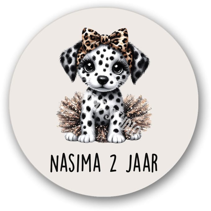 25x Traktatiestickers Dalmatier pup Naam & Leeftijd – schattige Sluitzegels -panterprint - sluitstickers Pimp Studio