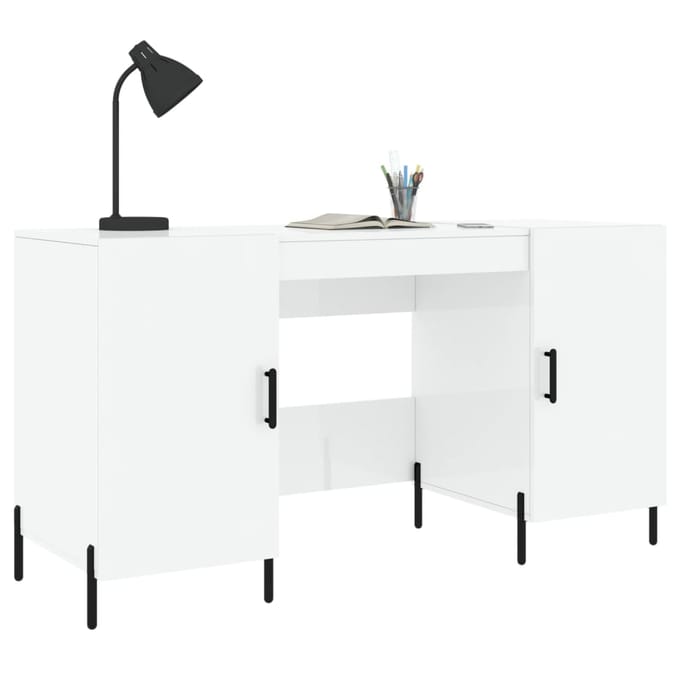 vidaXL - Bureau - 140x50x75 - cm - bewerkt - hout - hoogglans - wit