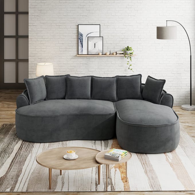 MODFU Modulaire Bank - Frameloos En Extra Diepe Chaiselongue - Chenille - Grijs - 122 Cm Zitdiepte