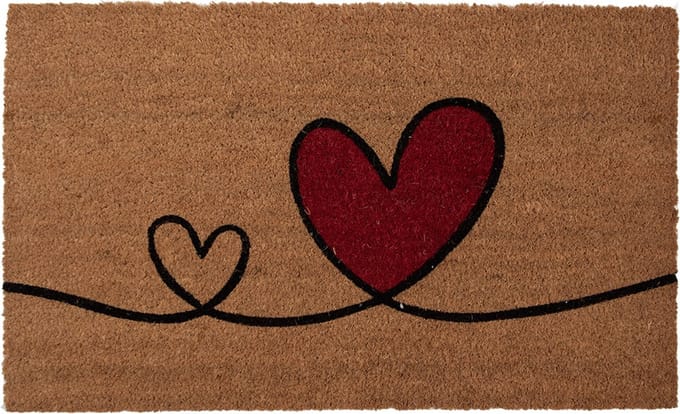 Clayre & Eef Deurmat 75x45 cm Bruin Kokos Harten
