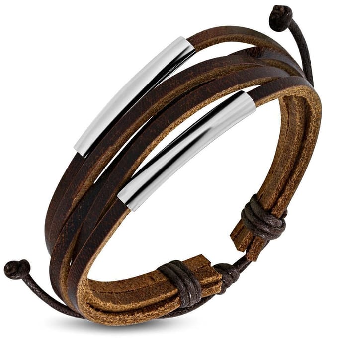 Amanto Armband Djustin D - Leer - Staafjes - 16 mm - 20cm (aanpasbaar)