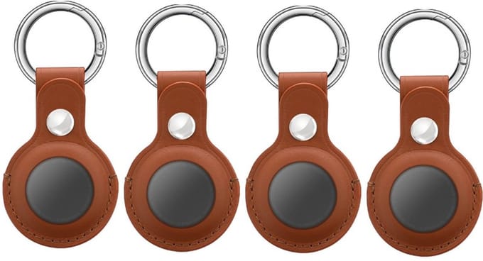 Geschik voor AirTag-etui met sleutelhanger PU-leer, 4-pack