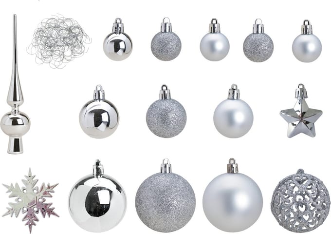 Kerstballen - 110 stuks - zilver - inclusief piek