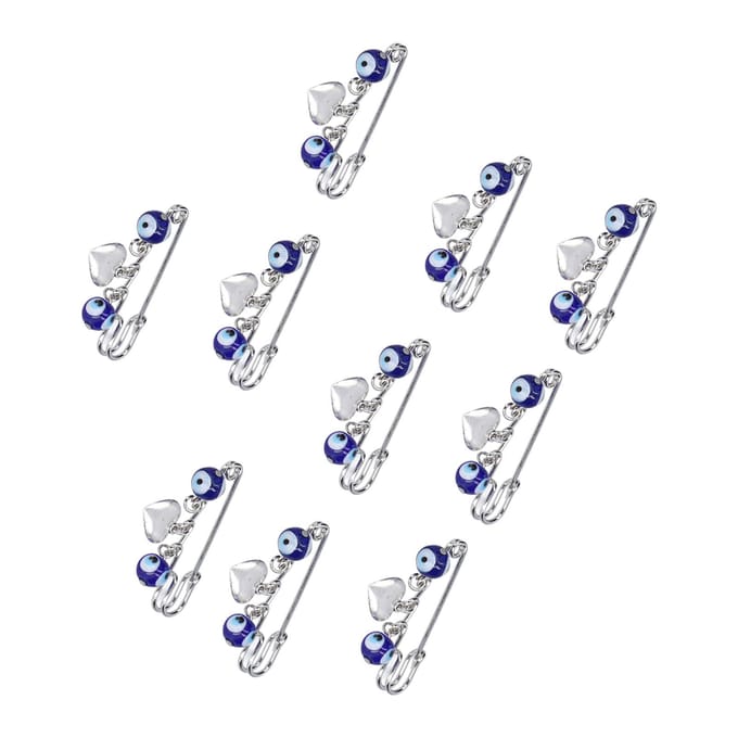 10 stuks Veiligheidsspelden Blauw Oog Hartvorm Hanger 10mm Prachtige Multifunctionele Broche Spelden voor gray