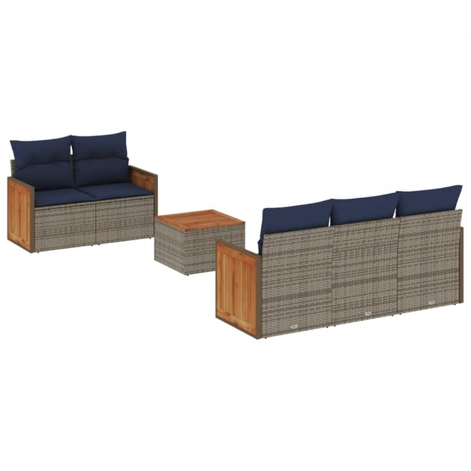 vidaXL - 6-delige - tuinbankset - met - kussens, - grijs - polyrotan