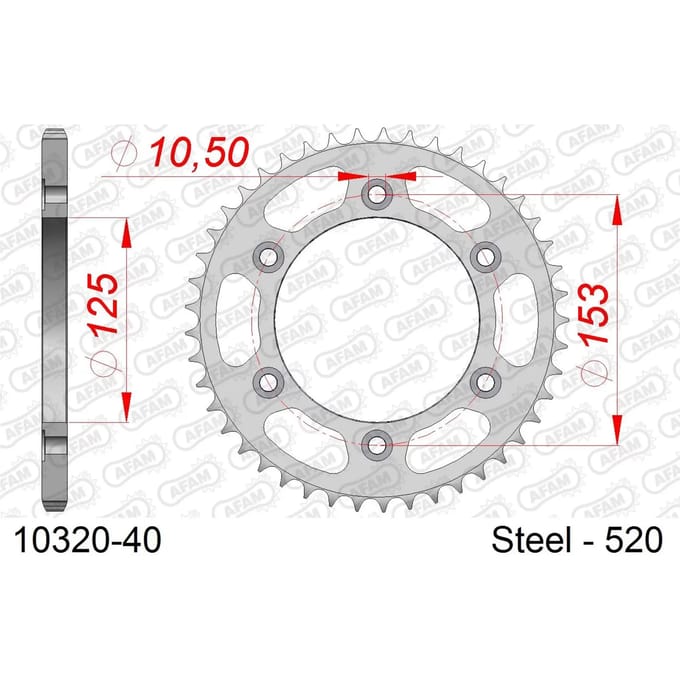 Stalen tandwiel Afam 520 40 dents