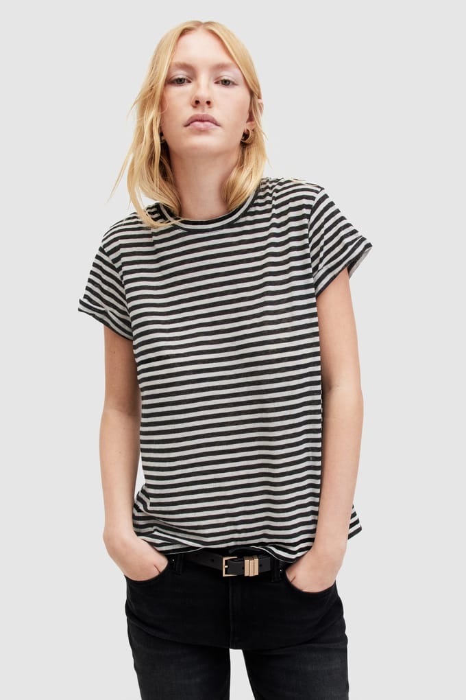 AllSaints Anna Stripe Tee Chalk/ink Größe: 2 | Hemden Outlet | Damen