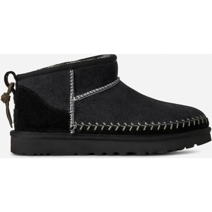 UGG® Classic Ultra Mini Biarritz Boot in Black, Size 5, Polyester/Leather