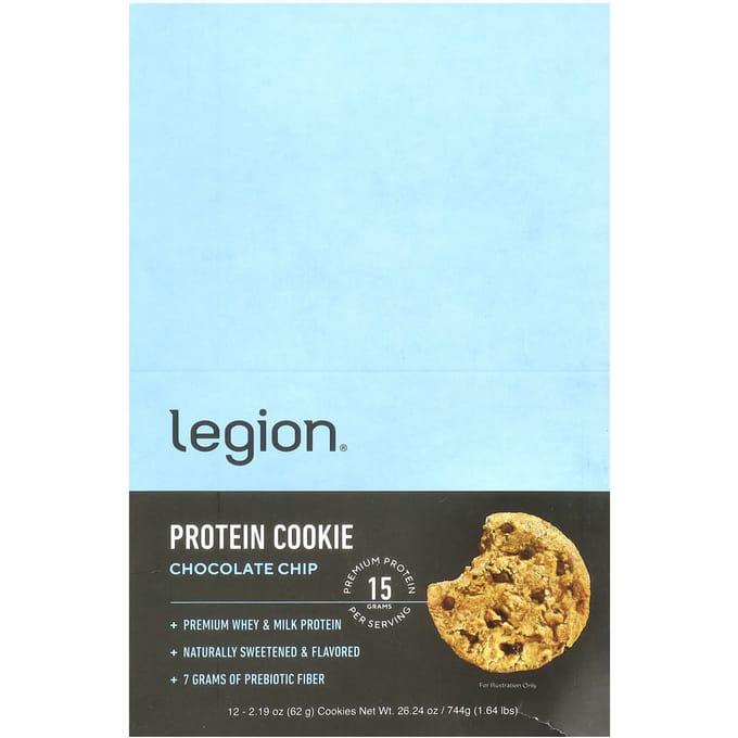 Legion Athletics, Biscuits protéinés, Pépites de chocolat, Paquet de 12, 2,19 oz (62g) chaque