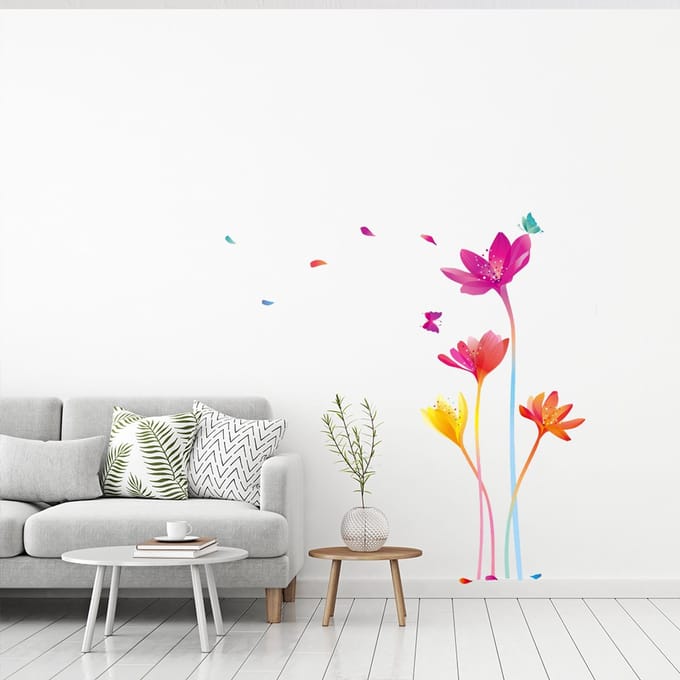 Regenboog bloemen zelfklevende muurstickers