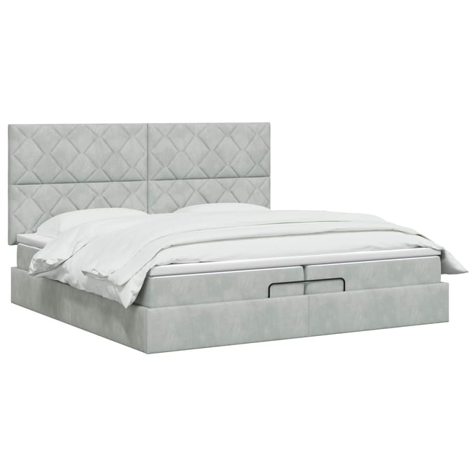 vidaXL - Ottomaanse - Bed - met - Matras - en - LED - Lichtgrijs - 200 - x - 200 - cm