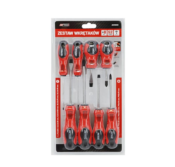 AWTOOLS AW36808 - Schroevendraaierset - S2 Staal - 8 stuks - Ergonomische Handgreep
