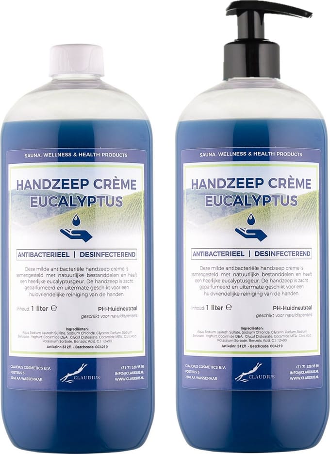 Handzeep Crème Eucalyptus 1 liter - met gratis pomp - set van 2 stuks