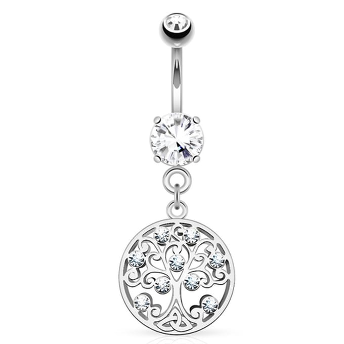 Navelpiercing life tree met CZ steentjes - zilver - LMPiercings