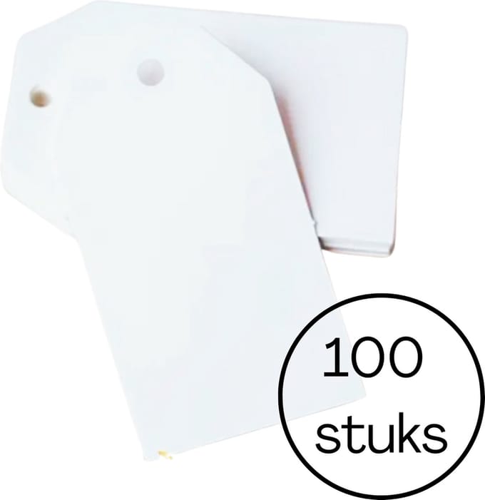 Labels - set van 100 labels wit - 7x4 cm - stevig karton - met voorgestanst gaatje - cadeaulabels - prijslabels