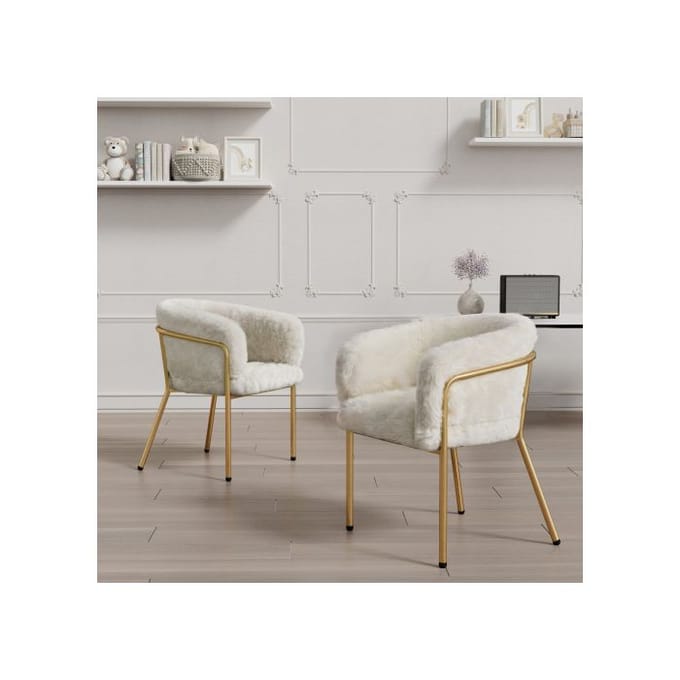 Chaise longue - MUVOE - Ensemble de 2 - Imitation de fourrure de lapin - Beige - Métal beige