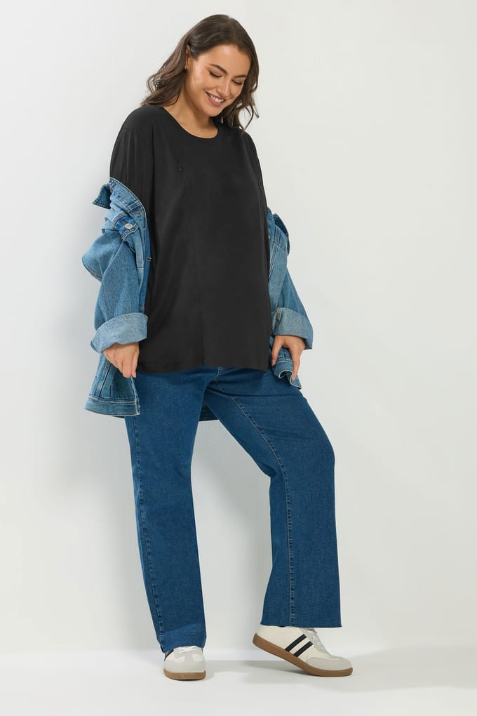 Bump It Up Maternity Zwart Tshirt Met Korte Mouwen Size 48
