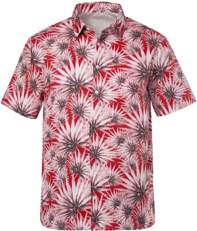 Men Plus - Heren - overhemd korte mouwen kentkraag print comfortabele pasvorm - Robijnrood - Maat 8XL
