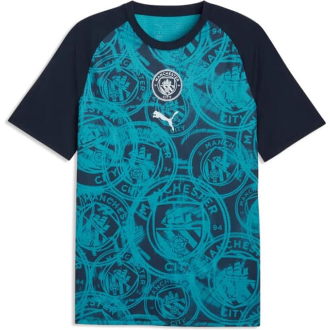 PUMA - mcfc warm up jersey - Voetbal trainingsshirt korte mouw heren - Blauw