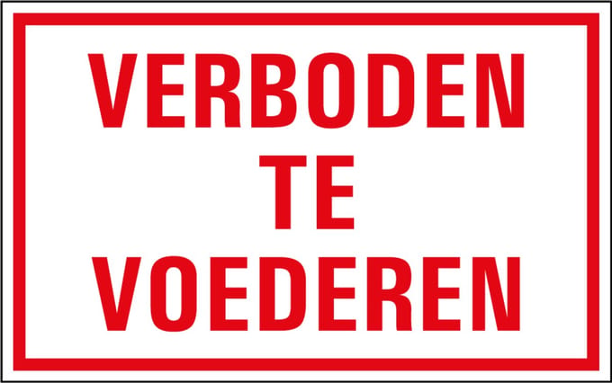 Verboden te voederen tekststicker 320 x 200 mm