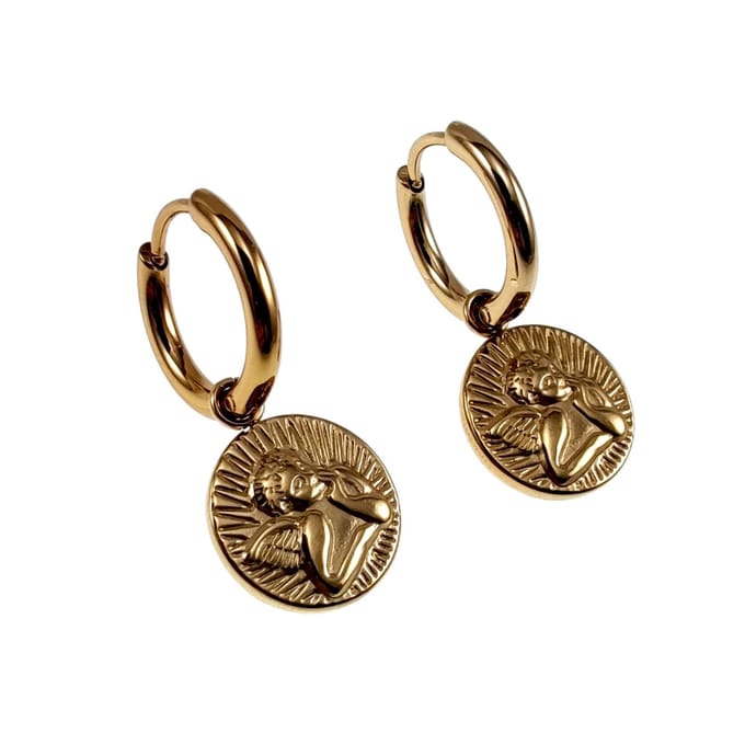 ∅16mm x 2mm Oorringen Dames - Verguld RVS - Oorbellen met Beschermengel Hanger