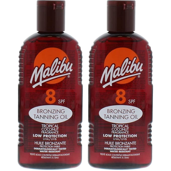 Huile Bronzante Malibu Écran Solaire SPF8 200ml x2pcs